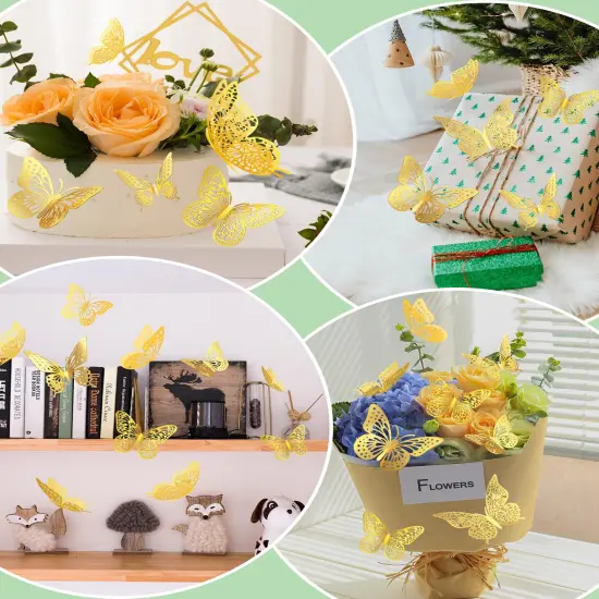 72Pcs 3D Butterfly Wall Decor, Gold Butterfly Fathers Day Decorations, 4 Styles 3 Sizes Removable Butterfly Room Decor Butterfly Wall Stickers for Birthday Party Garden Tea Cake Flower Decorations {4}