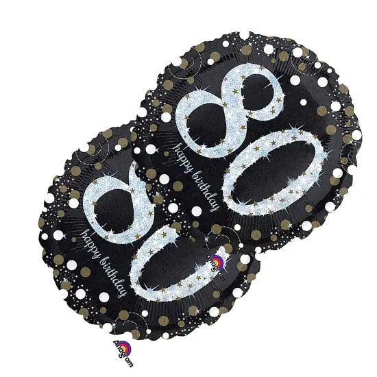 Sparkling Birthday 80 Round Foil Balloon Holographic 18 Inch {5}
