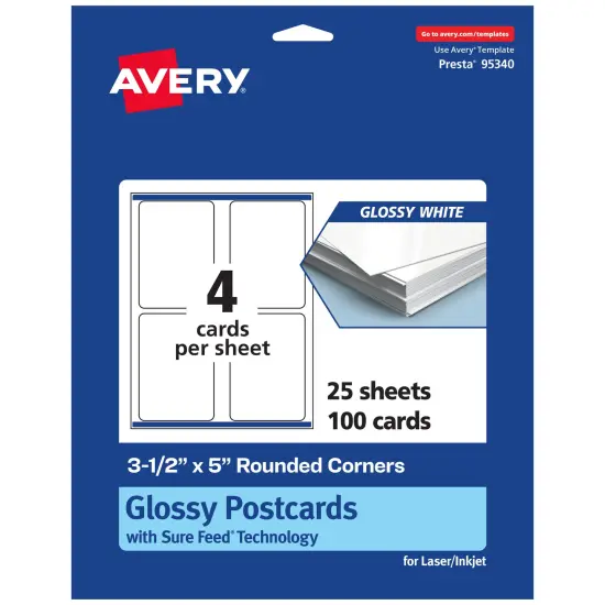 Avery Glossy White Postcards, 3-1/2" x 5" Rectangle Rounded Corners {7}