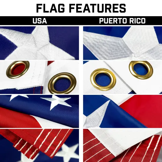 G128 Combo Pack: 20 Ft Telescoping Aluminum Flagpole (Black) & American and Puerto Rico Flags 3x5 Ft, Both ToughWeave Series Embroidered Polyester | Pole with Flags Included {3}