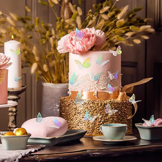 60 Pcs Butterfly Decorations, 3 Sizes 5 Styles, 3D Butterfly Cake Party Decorations, Butterfly Wall Decor, Butterflies for Crafts, Cake Decorating, Wall Stickers Room Decor (Laser Silver) {5}