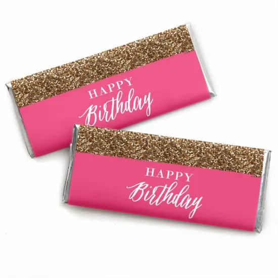Big Dot of Happiness Chic Happy Birthday - Pink and Gold - Candy Bar Wrappers Birthday Party Favors - Set of 24 {1}