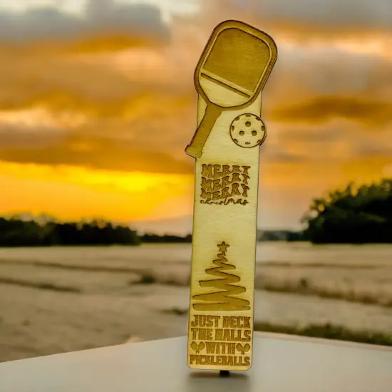 Bookmark - Just deck the halls with pickleballs - Birch wood {3}