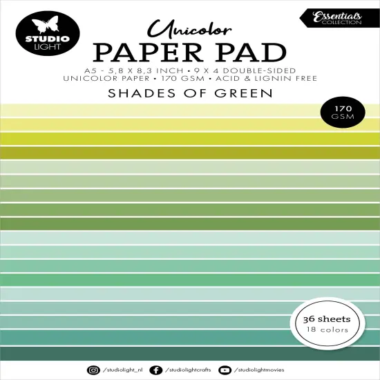 Studio Light Essentials Unicolor Paper Pad 5.8"X8.25" 36/Pkg-Nr. 156, Shades Of Green {1}