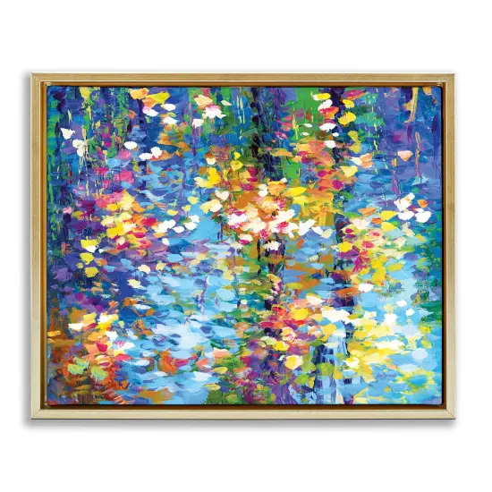 Stupell Industries Colorful Reflections Lake Flowers Framed Floater Canvas Wall Art Gold Floater Frame {1}
