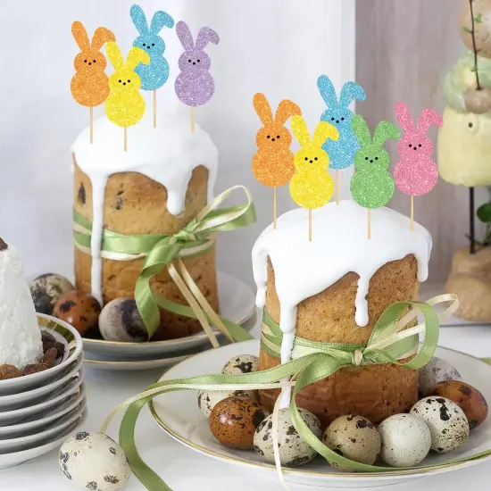 48Pcs Easter Cupcake Topper Glitter Bunny Cupcake Picks Colorful Rabbit Food Picks for Easter Spring Birthday Cake Decoration Supplies {3}