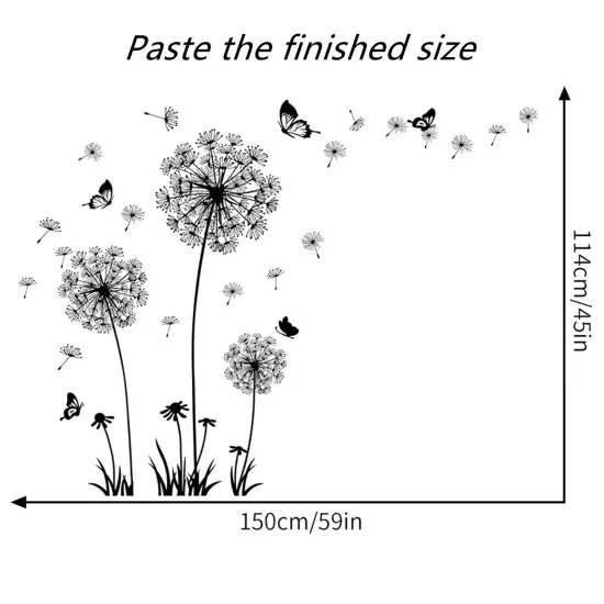 Arawat 2 Set Dandelion Wall Decals Flower Stickers Murals Butterflies Wall Decor for Bedroom Office Bathroom Living Room Floral Wall Decals Removable Wall Art Decoration Peel and Stick Room Wall Decor {3}