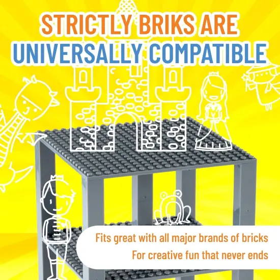 Strictly Briks Classic Stackable Baseplates, Building Bricks For Towers, Shelves, 100% Compatible with All Major Brands, Gray, 4 Base Plates & 30 Stackers, 6x6 Inches, Ages 3-14 Grey {4}
