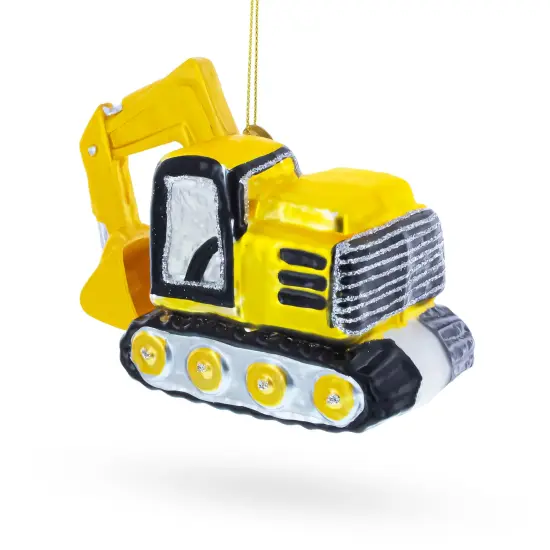 Yellow Excavator Glass Christmas Ornament {4}