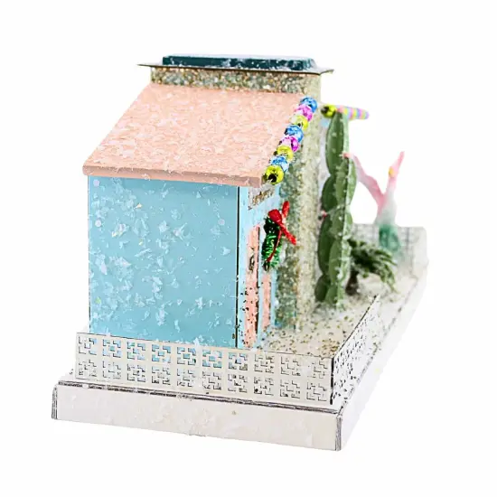 Cody Foster 6.0 Inch Blue Palm Springs House Christmas Putz House , Christmas Decor Mid Century Modern Flamingo Multicolored {4}