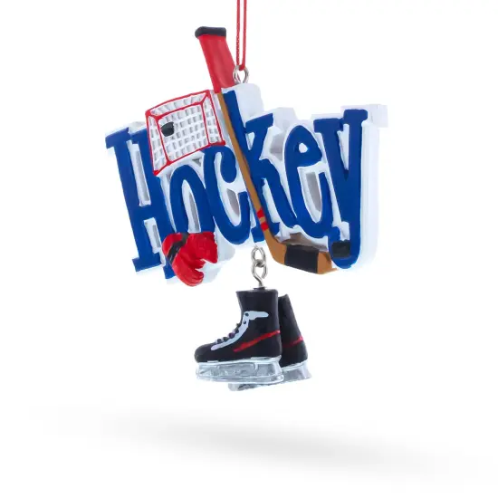 Hockey Word Art with Skates and Stick Resin Christmas Ornament {3}
