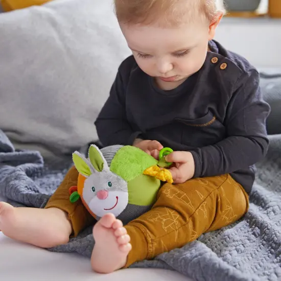 HABA Bunny Baby Ball Toy with Crinkle Ears and Rattle Rings - Tummy Time Toy for Fine Motor Skills and Sensory Development for 6 months + Multicolor {6}
