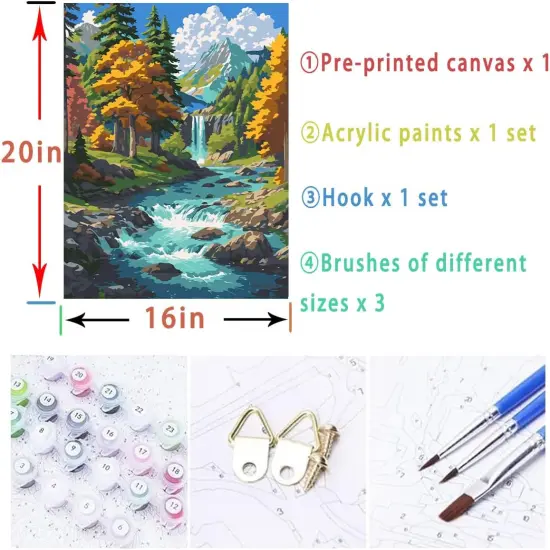 Mountain Stream Paint by Numbers Kit for Adults Mountains Canvas Painting Kit Beginner Landscape Oil Paint by Number Kits National Parks Kit for Adults Beginners 16x 20 in {5}
