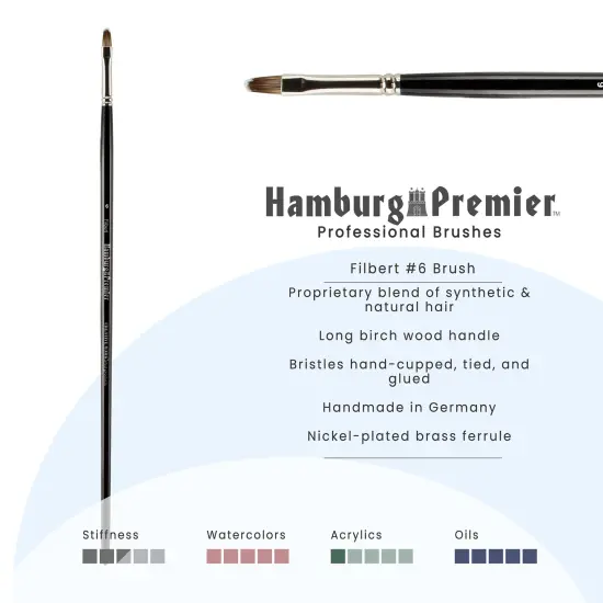 Creative Mark Hamburg Premiere Professional Oil Painting Brushes - Filbert #6 Oil Paint Brush - Handmade in Germany, Natural & Synthetic Hair Blend, Long Triple-Lacquered Birch Handle {3}