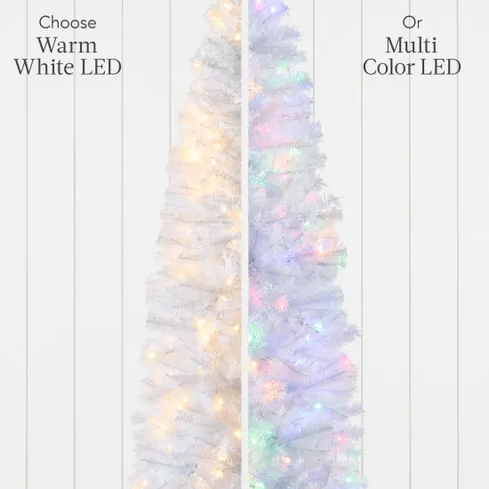 Best Choice Products Pre-Lit White Pencil Christmas Tree w/ Foldable Base, 2-in-1 Multicolor Lights {6}
