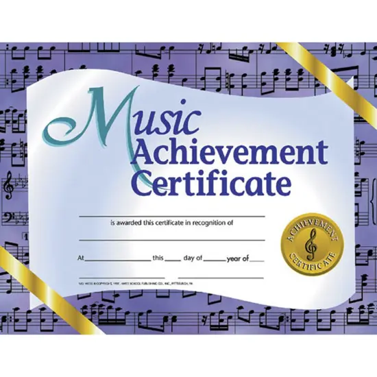 Music Achievement Certificate, 8.5" x 11", Pack of 30 {1}