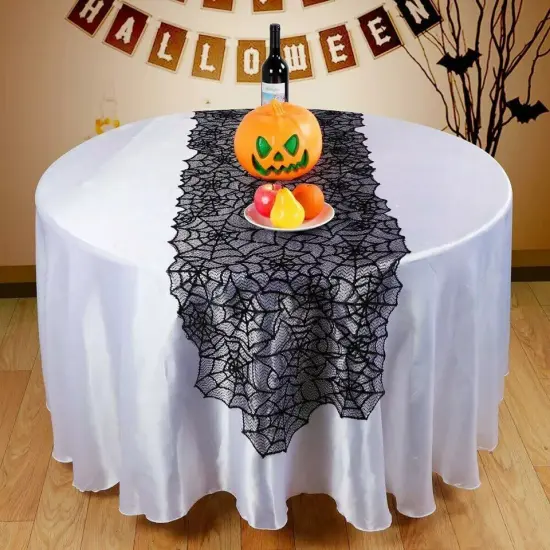 Halloween Lace Table Runner Spider Web Tablecloths Home Decor Fireplace Cover {2}