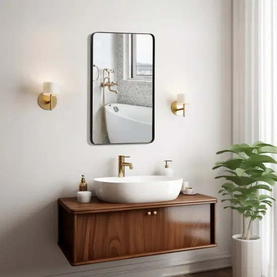 Basicwise Plastic Medicine Cabinet with Beveled Edge Mirror Door and Round Corner Metal Frame, Surface or Recessed Mount Options, Bathroom Wall Mounted Vanity Cabinet with 2 Adjustable Shelves Black {9}