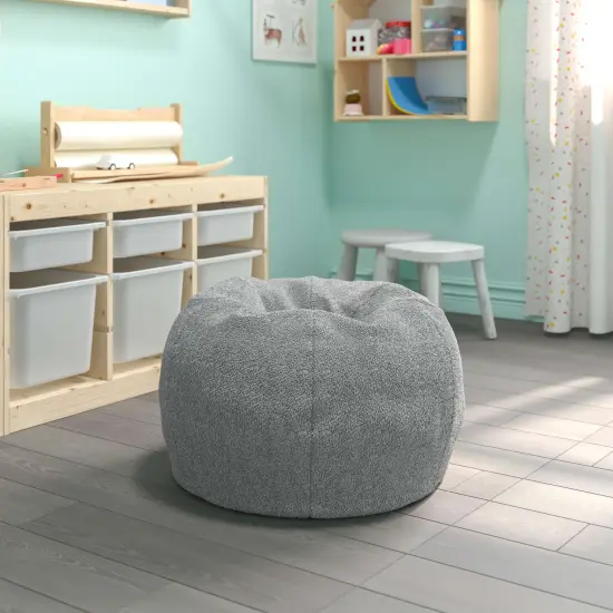 Emma and Oliver Small Bean Bag Chair for Kids and Teens Gray Sherpa {1}