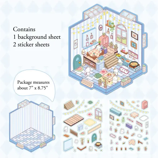 Isometric Sticker Activity Pack of 4 Styles, Cute Sticker Scenes with Tweezers, Adorabilities {5}