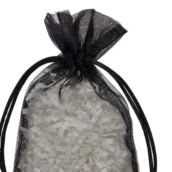 Flat Bottom Organza Bags 3 1/2'' x 1''x 5 1/2'' for Party Favors Black {5}