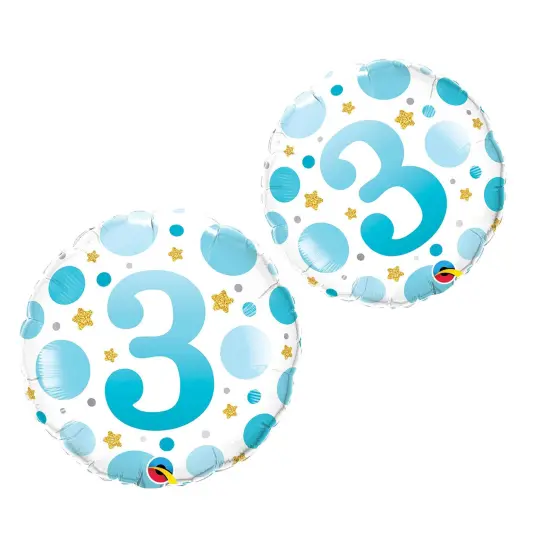 Age 3 Blue Dots 18 Inch Foil Mylar Balloon {2}