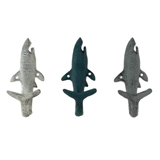 Set of 3 Shark Wall Hooks in Blue, Gray, White &ndash; Perfect for Nautical Themes {1}