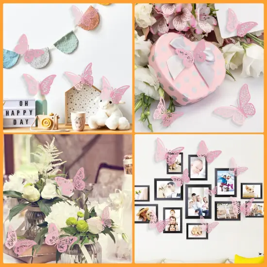Crosize 48 Pcs Pink Butterfly Decorations, 4 Styles 3 Sizes, Butterfly Wall Decor, 3D Butterfly Party Decorations, Butterflies for Crafts, Bouquet, Cake Decorating, Flower Arrangements, Room Décor {2}