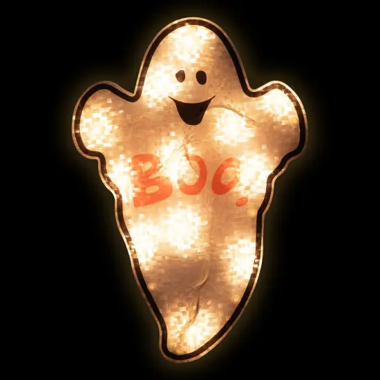 Northlight Lighted Holographic Boo Ghost Halloween Window Decoration - 12" Orange {1}