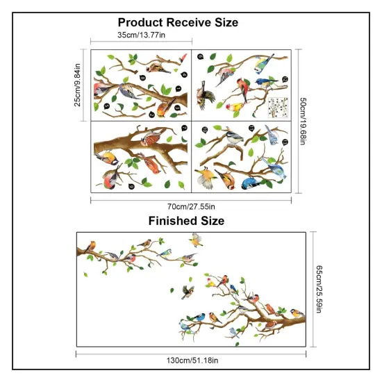 DILIBRA Hummingbird on The Tree Branch Wall Sticker, Green Leaf and Flying Bird DIY Art Vinyl Wall Decal, Self-Adhesive Wall Decoration for Garden Living Room Bedroom Kitchen Playroom Nursery Room {5}