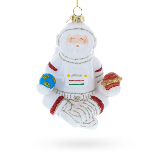Santa Astronaut Glass Christmas Ornament {1}