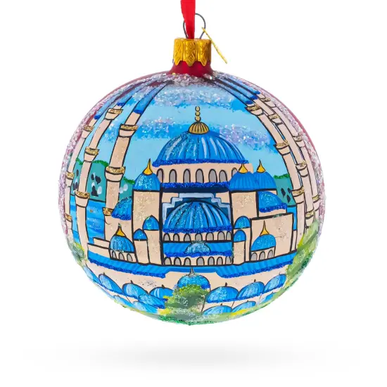 The Blue Mosque, Istanbul, Turkey Glass Ball Christmas Ornament 4 Inches {1}