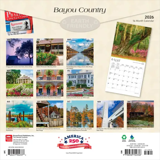 Bayou Country | Louisiana Places | 2026 12 x 24 Inch (Hanging) Monthly Square Wall Calendar | Plastic-Free {2}