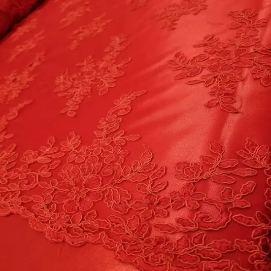 1 Yard Elegant Red Floral Embroidery Lace Mesh Fabric for Wedding Dresses 50 Inch Width {1}