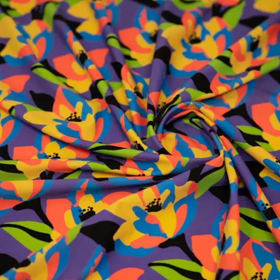 Abstract Painted Lilies Printed Spandex Fabric {3}