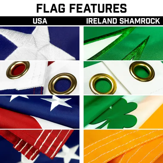 G128 Combo Pack: 20 Ft Telescoping Aluminum Flagpole (Black) & American and Ireland Shamrock Flags 3x5 Ft, Both ToughWeave Series Embroidered Polyester | Pole with Flags Included {3}