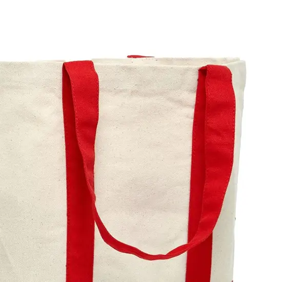 Durable Canvas Tote Bag with Two-Tone Accent 14 5/16" x 4 1/4" x 12 1/2" Red / Natural {5}