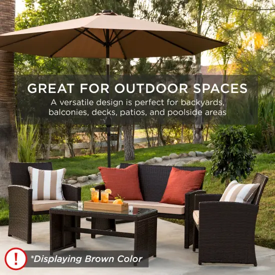 Best Choice Products 4-Piece Outdoor Wicker Patio Conversation Furniture Set w/ Table, Cushions Brown/Red {6}