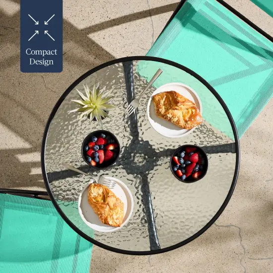 Best Choice Products 3-Piece Patio Bistro Dining Furniture Set w/ Round Textured Glass Tabletop, Folding Chairs Mint {5}