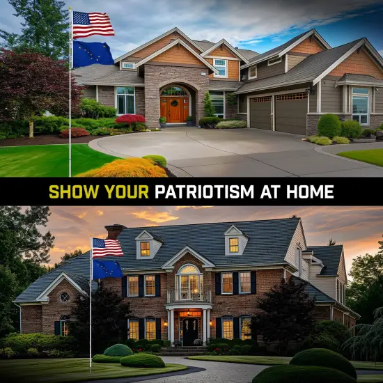 G128 Combo Pack: 25 Ft Telescoping Aluminum Flagpole (Silver) & American and Alaska Flags 3x5 Ft, Both StormFlyer Series Embroidered 220GSM Spun Polyester | Pole with Flags Included {4}