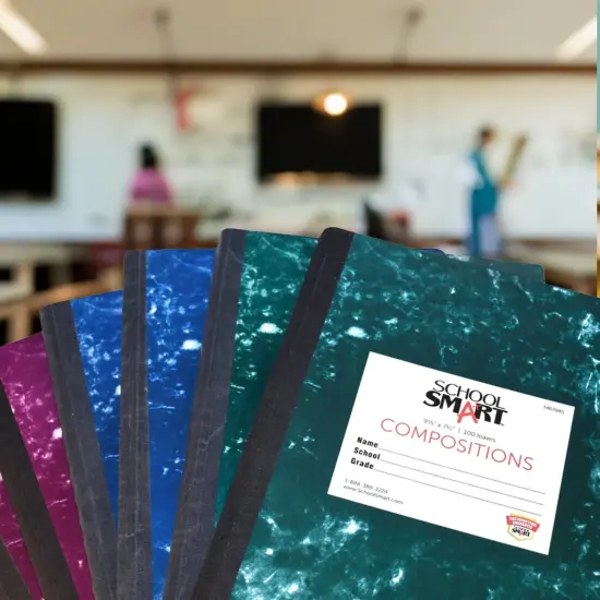 School Smart Marble Composition Books, Wide Ruled, 9-3/4 x 7-1/2 Inches, 100 Sheets Each, Assorted Colors, Pack of 6 {6}