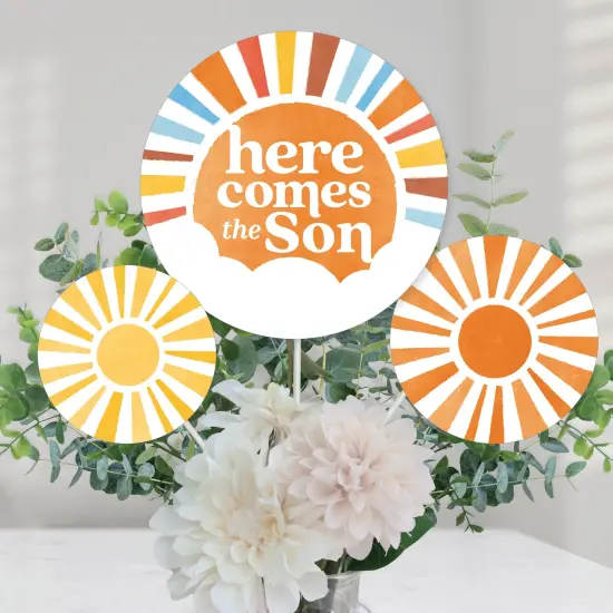 Big Dot of Happiness Here Comes The Son Centerpiece Sticks, Boy Boho Baby Shower Table Topper Decorations - Set of 15 {1}