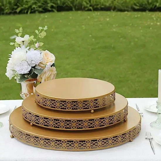 20 in Gold Metal Fleur De Lis Round CAKE STAND Dessert Display Pedestal Party {3}