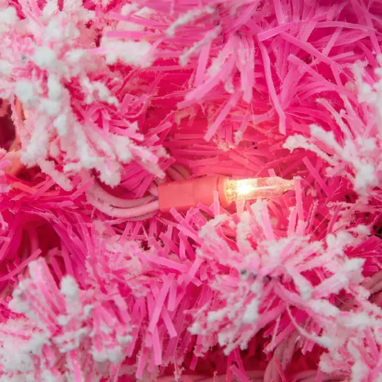 Northlight Pre-Lit Flocked Pine ArtificialChristmas Wreath - 24" - Pink - Clear Lights {6}