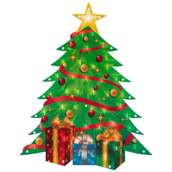 Northlight 22.5" Lighted Christmas Tree with Presents Window Silhouette Green {3}