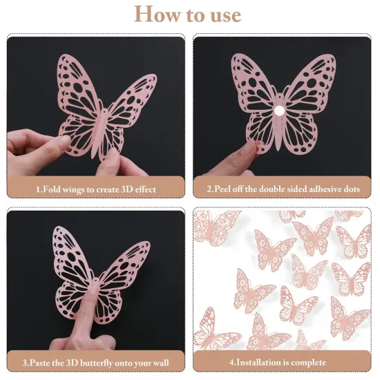 SAOROPEB 3D Butterfly Wall Decor, 72Pcs 3 Sizes 3 Styles, Removable Stickers Wall Decor Room Mural for Party Cake Decoration Metallic Fridge Sticker Kids Bedroom Nursery Classroom Wedding Decor DIY {3}