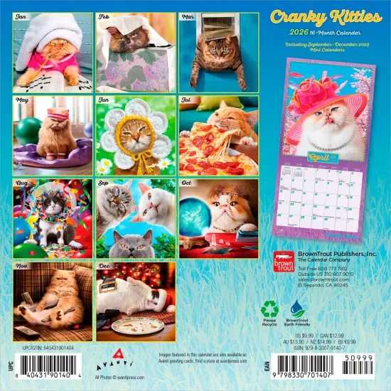 Avanti Cranky Kitties OFFICIAL | 2026 7 x 14 Inch (Hanging) Monthly Mini Wall Calendar {2}
