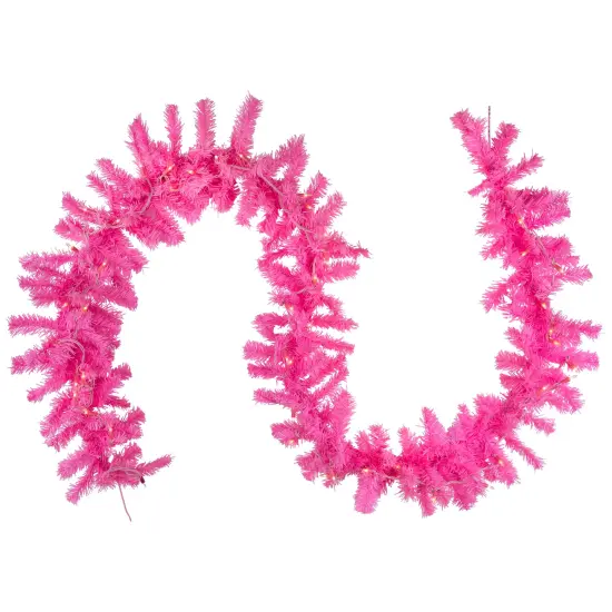 Northlight Pre-Lit Artificial Pine Christmas Garland - 9' - Pink - Clear Lights {3}