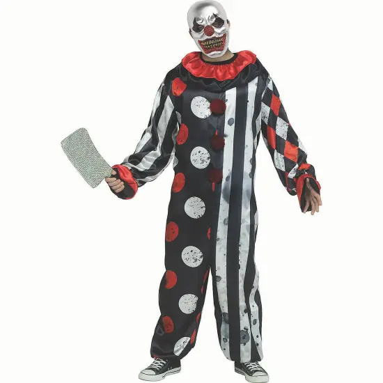 Black White Red Big Top Bling Clown Costume with Metallic Face Mask {1}