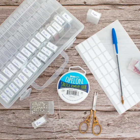 The Beadsmith Personality Case - Clear Storage Carrying Case 8.5 x 5 inches - and 64 flip top Boxes 1 x 2 inches Each, Includes Labels, for organizing and Storage {3}